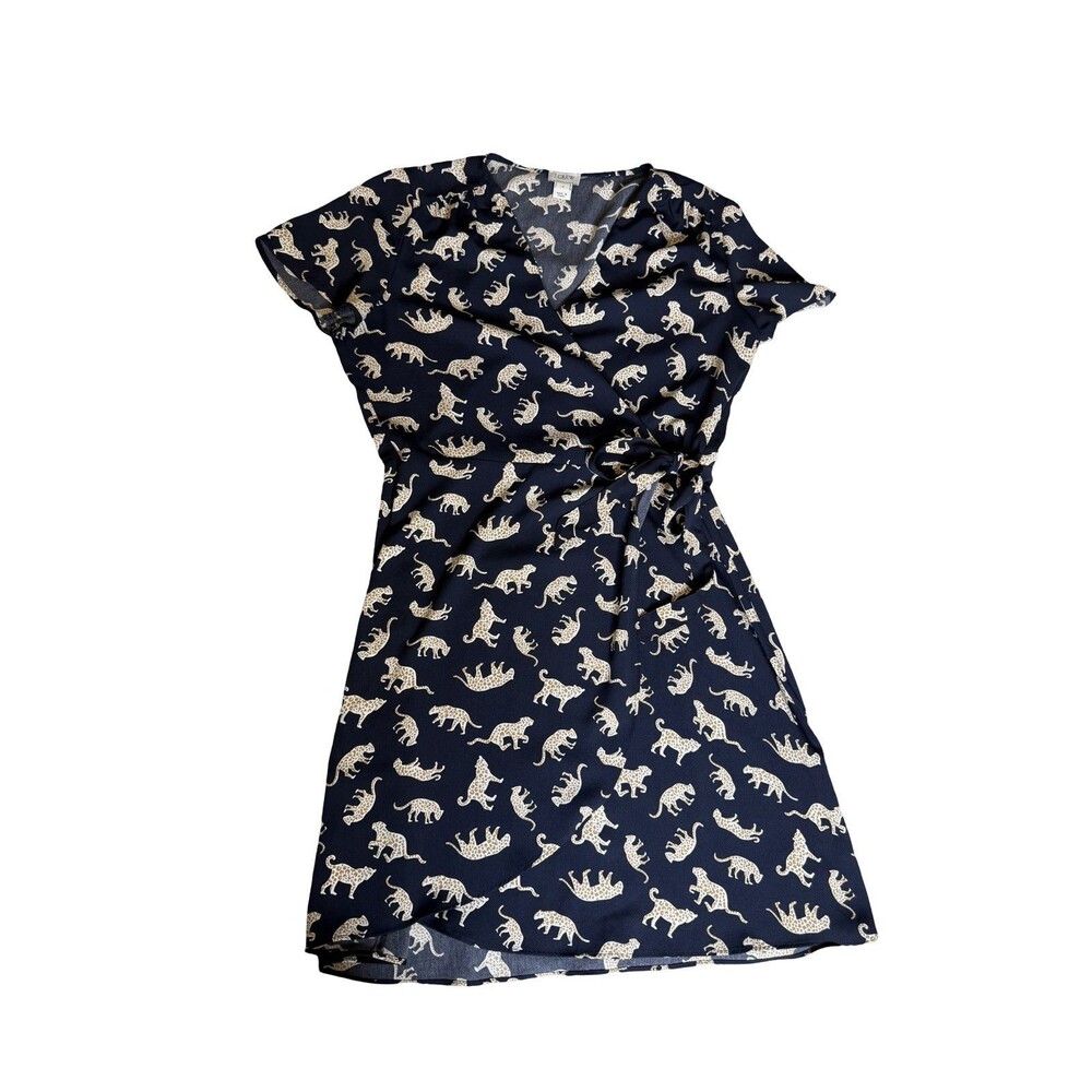 J.Crew size 6 Women’s Navy Blue Leopard Print Short Sleeve Wrap Dress
